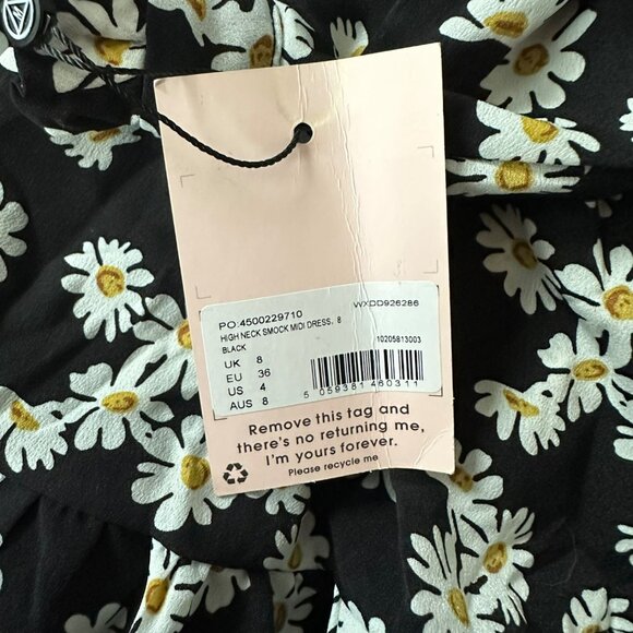 Missguided High Neck Smock Midi Dress With Daisy Print Pattern size 4 - Picture 6 of 9